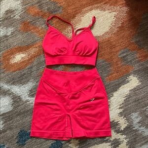 Gymshark Vibrant Red Sports Bra and biker shorts set